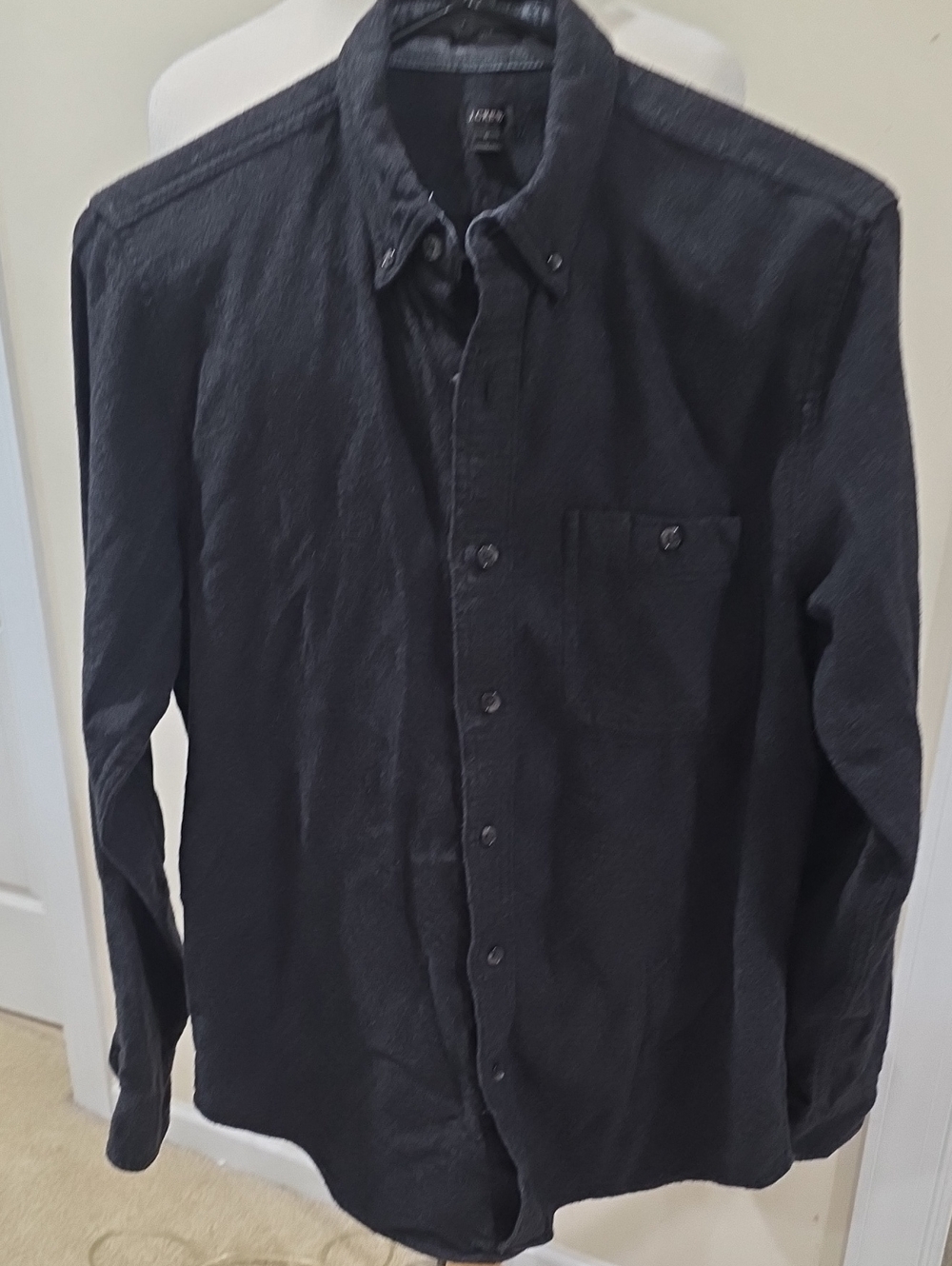 J. Crew Men's Black Button-Down Shirt with Chest Pocket, It's Darker In Person.